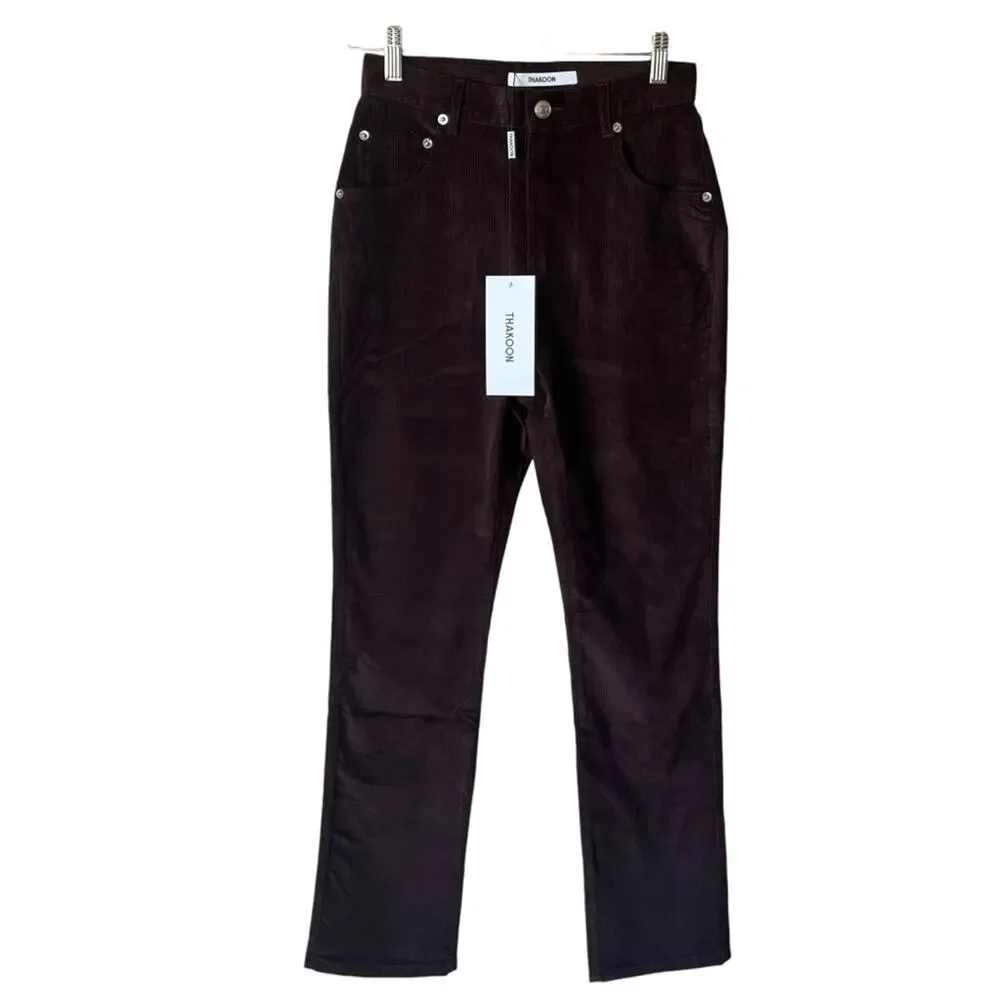 Thakoon Women's High Rise Corduroy Pants Chocolate Brown Size 2 NWT